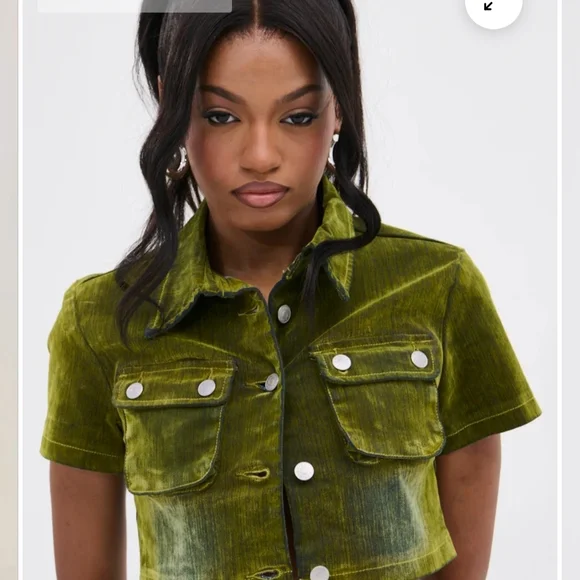 Akira Moss Green Distressed Velvet Cropped Jacket Size M - Picture 1 of 14